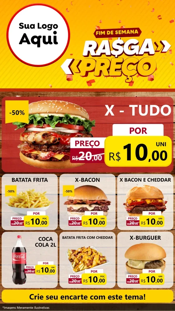 Modelo de Rede Social para Stories com o tema Fim de Semana Rasga Preços para Hamburgueria