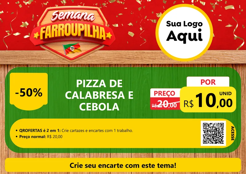 Modelo de Cartaz para Cartaz A4 Horizontal com o tema Semana Farroupilha para Pizzaria