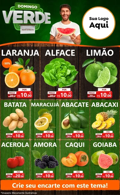 Modelo de Encarte para Encarte Grande com o tema Domingo Verde para Hortifrúti
