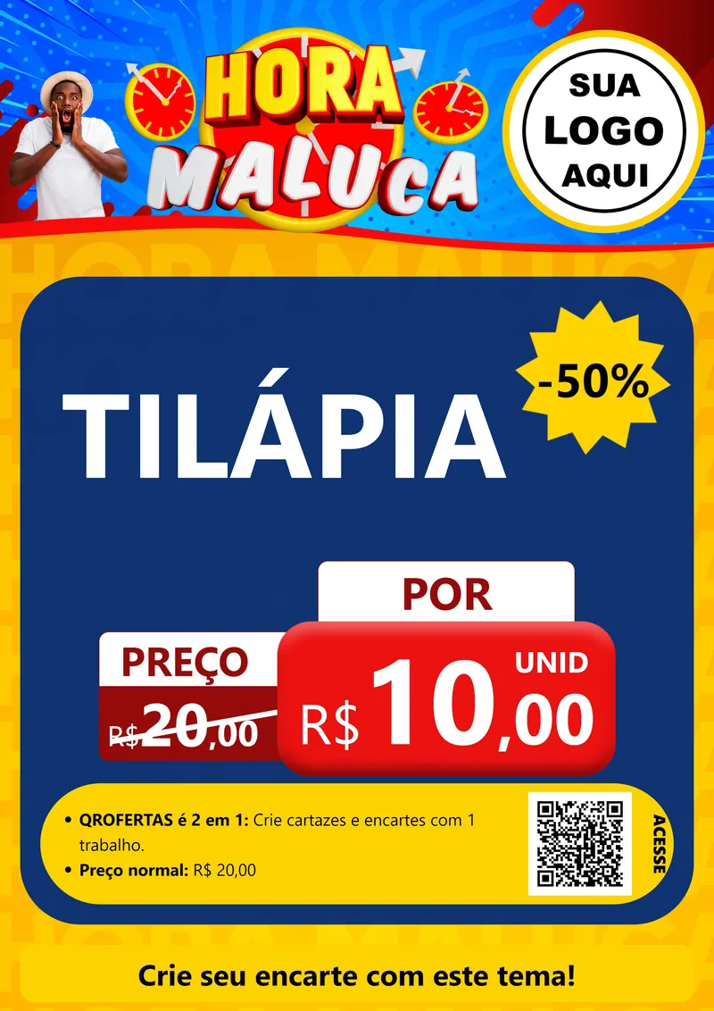 Modelo de Cartaz para Cartaz A4 Vertical com o tema Hora Maluca para Peixaria