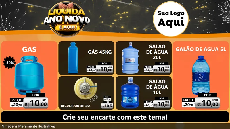 Modelo de TV para TV Horizontal com o tema Liquida Ano Novo É Aqui! para Água e gás