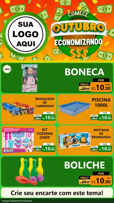 Modelo de TV para TV Vertical com o tema Comece Outubro Economizando para Brinquedos