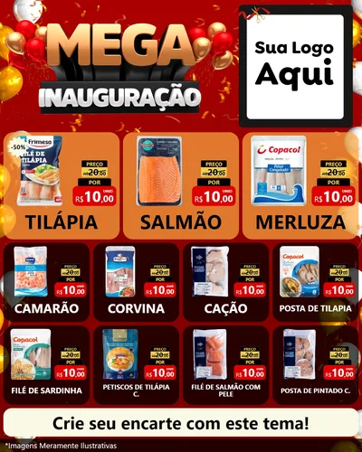 Modelo de Rede Social para Feed Instagram com o tema Mega Inauguração para Peixaria