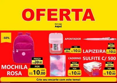 Modelo de Encarte para Encarte A4 Horizontal com o tema OFERTA - Vermelho Cartaz para Papelaria