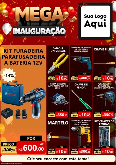Modelo de Encarte para Encarte A4 Vertical com o tema Mega Inauguração para Maquinas e Ferramentas