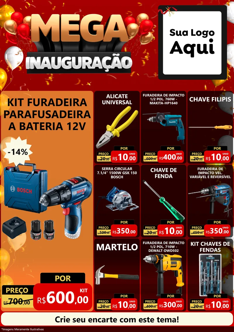 Modelo de Encarte para Encarte A4 Vertical com o tema Mega Inauguração para Maquinas e Ferramentas