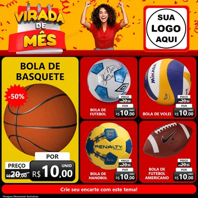 Modelo de Rede Social para Feed Facebook com o tema Virada de Mês para Artigos Esportivos