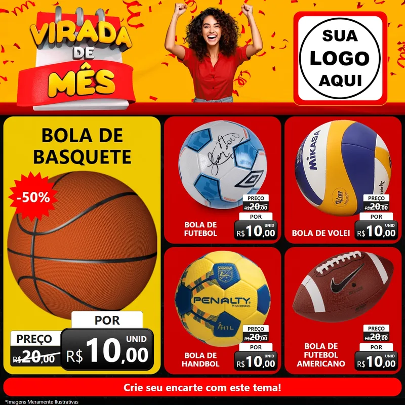 Modelo de Rede Social para Feed Facebook com o tema Virada de Mês para Artigos Esportivos