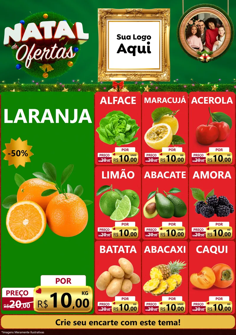 Modelo de Encarte para Encarte A4 Vertical com o tema Natal de Ofertas para Hortifrúti