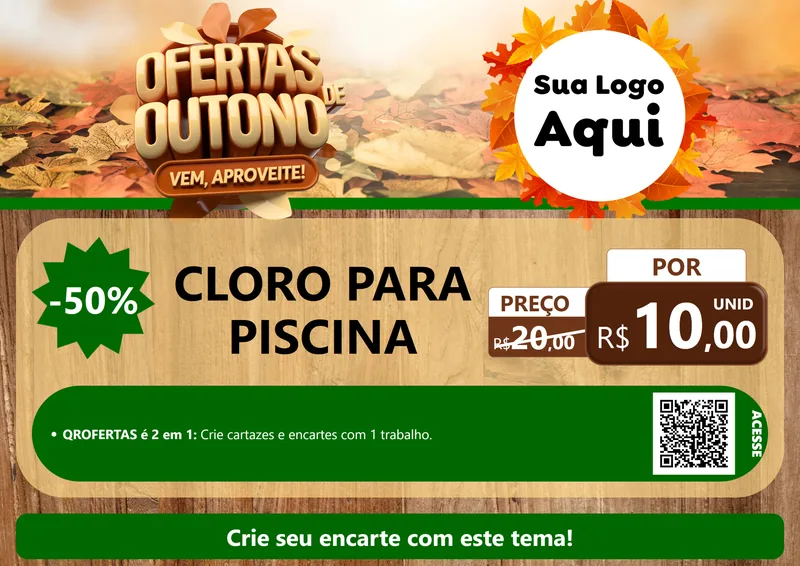 Modelo de Cartaz para Cartaz A4 Horizontal com o tema Ofertas de Outono - Vem, Aproveite! para Produtos para Piscina