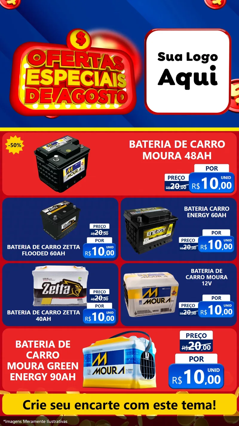 Modelo de TV para TV Vertical com o tema Ofertas Especiais de Agosto para Baterias Elétricas