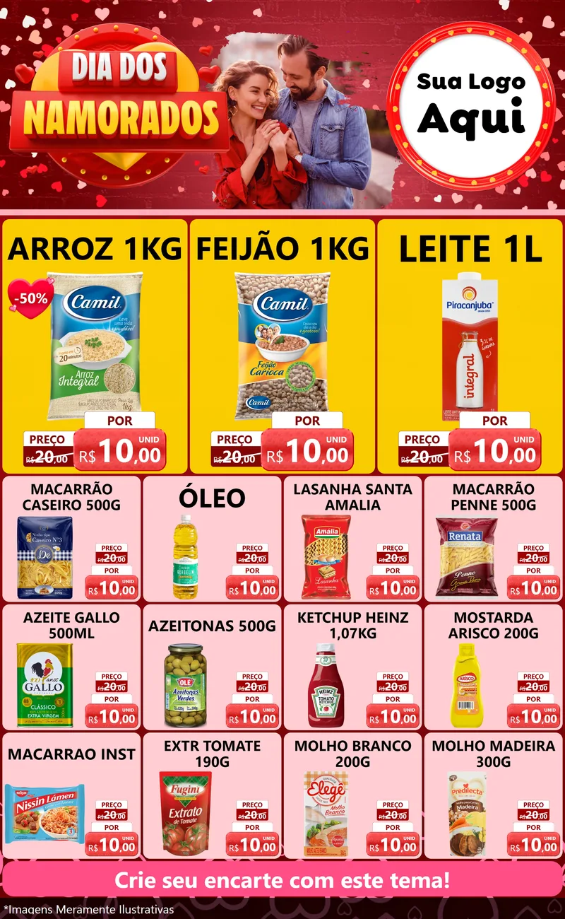 Modelo de Encarte para Encarte Grande com o tema Dia Dos Namorados para Supermercado