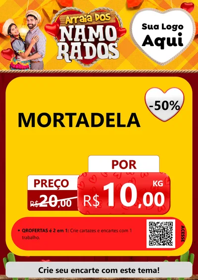 Modelo de Cartaz para Cartaz A4 Vertical com o tema Arraiá dos Namorados para Frios e Laticínios