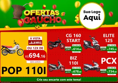 Modelo de Encarte para Encarte A4 Horizontal com o tema Ofertas Semana Do Gaúcho para Concessionaria de Motos