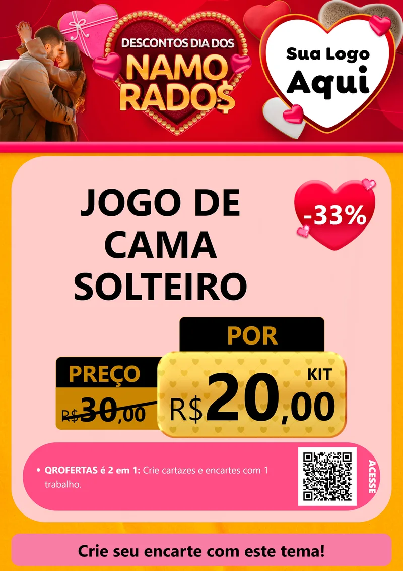 Modelo de Cartaz para Cartaz A4 Vertical com o tema Descontos Dia dos Namorados para Cama, Mesa e Banho