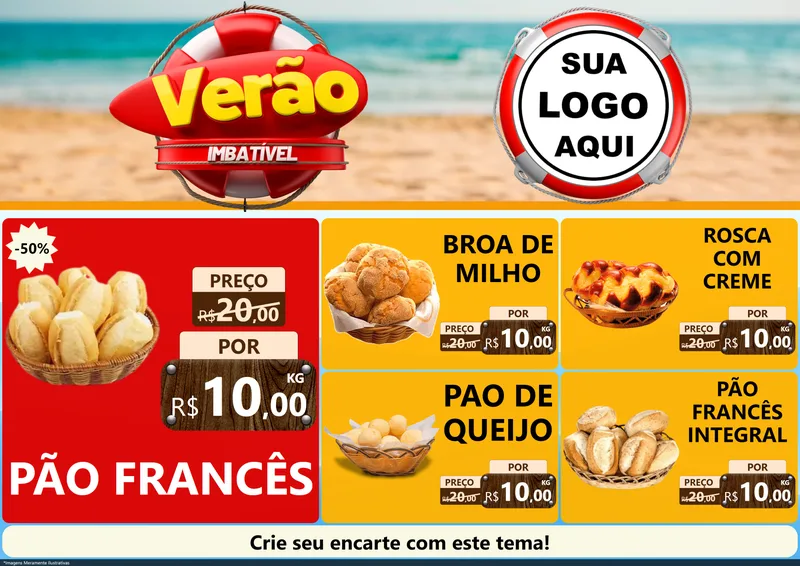 Modelo de Encarte para Encarte A4 Horizontal com o tema Verão Imbatível para Padaria