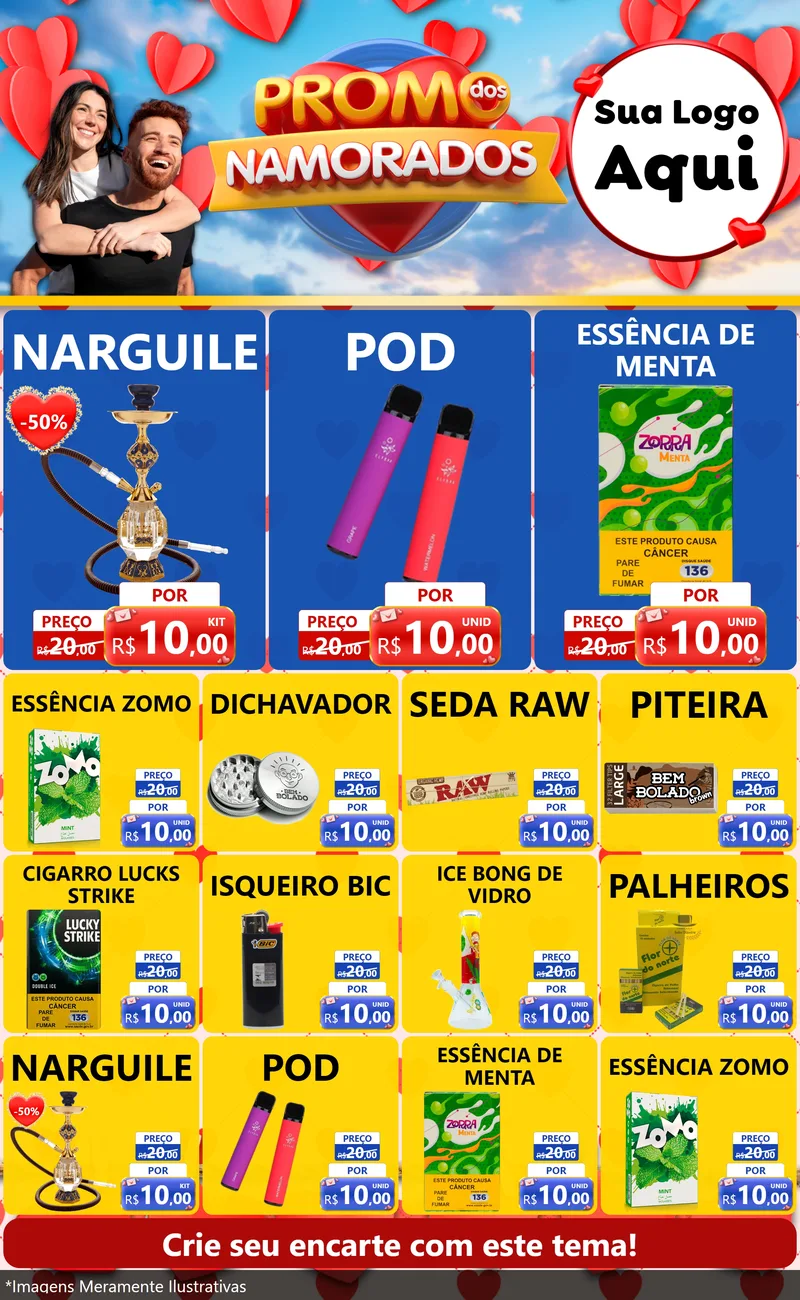 Modelo de Encarte para Encarte Grande com o tema Promo dos Namorados para Tabacaria