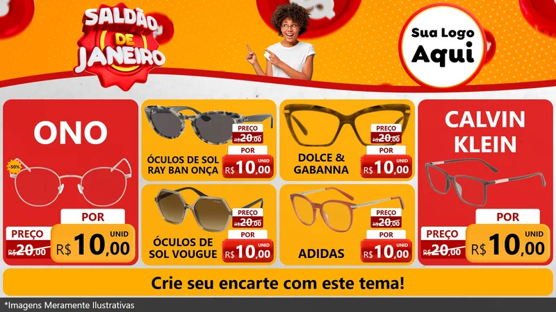 Modelo de TV para TV Horizontal com o tema Saldão de Janeiro para Óticas