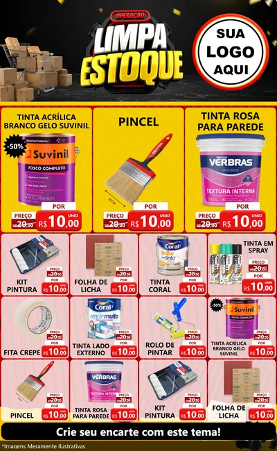 Modelo de Encarte para Encarte Grande com o tema Operação Limpa Estoque para Tintas e Ferramentas