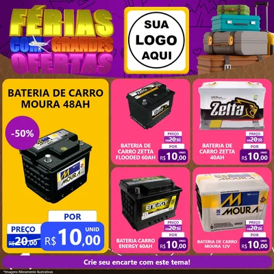Modelo de Rede Social para Feed Facebook com o tema Férias com Grandes Ofertas para Baterias Elétricas