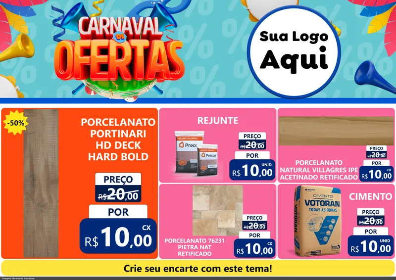 Modelo de Encarte para Encarte A4 Horizontal com o tema Carnaval de Ofertas para Pisos e revestimentos