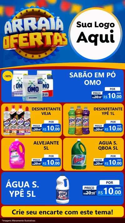 Modelo de TV para TV Vertical com o tema Arraiá de Ofertas - Junina para Produtos de Limpeza