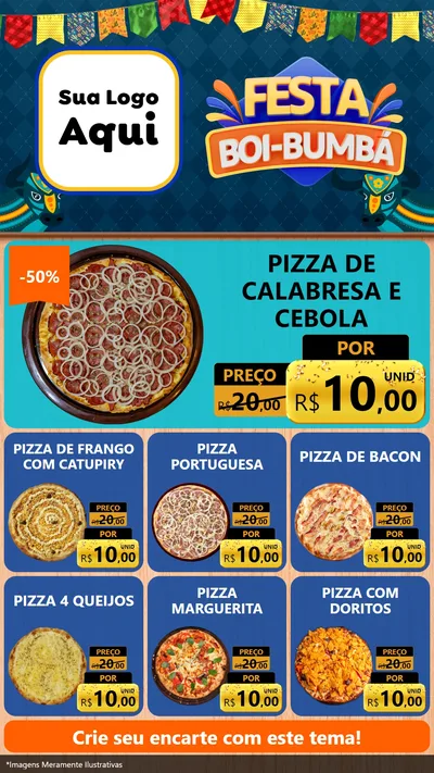 Modelo de Rede Social para Stories com o tema Festa Boi Bumbá para Pizzaria