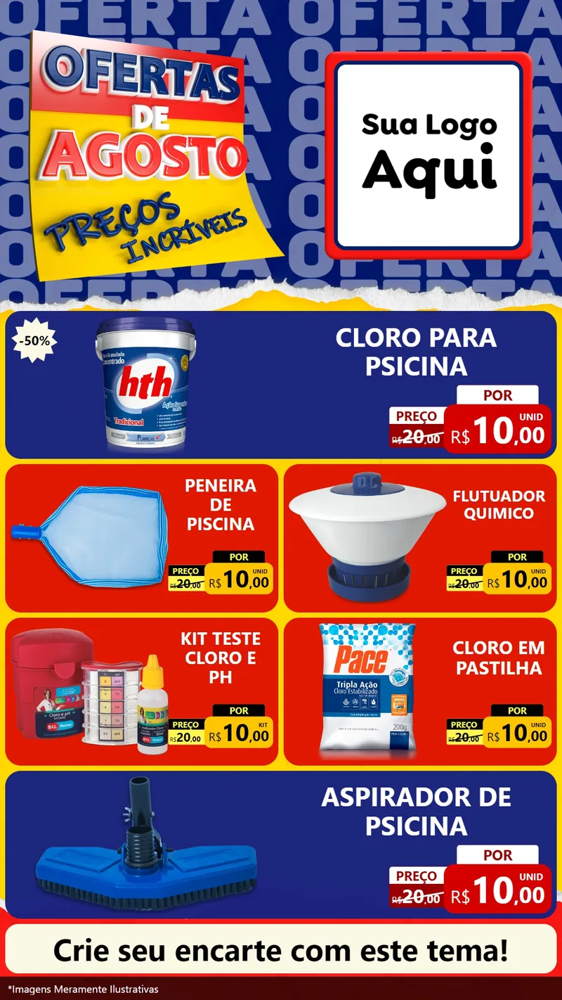 Modelo de TV para TV Vertical com o tema Ofertas de Agosto - Preços Incríveis para Produtos para Piscina