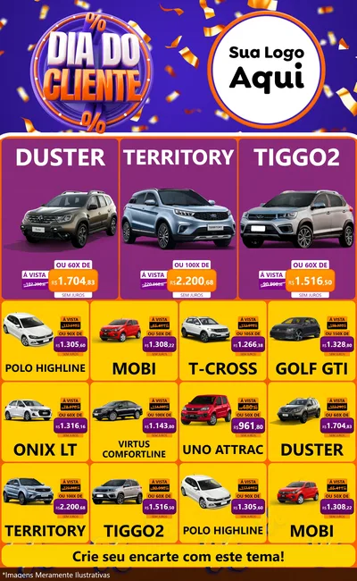 Modelo de Encarte para Encarte Grande com o tema Dia do Cliente para Concessionaria de Carros