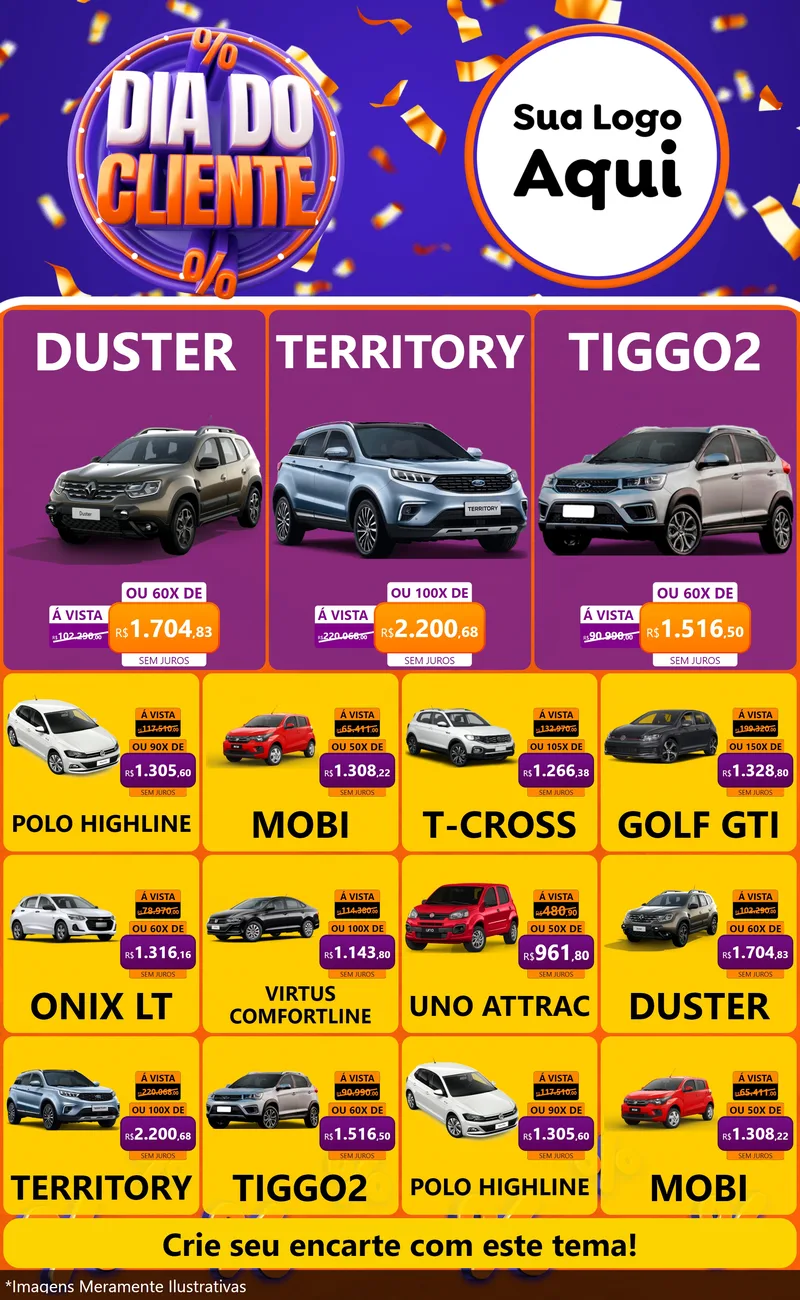 Modelo de Encarte para Encarte Grande com o tema Dia do Cliente para Concessionaria de Carros