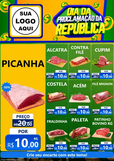 Modelo de Encarte para Encarte A4 Vertical com o tema Dia Da Proclamação da República para Açougue