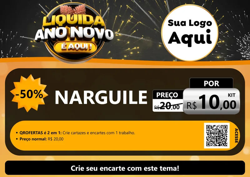 Modelo de Cartaz para Cartaz A4 Horizontal com o tema Liquida Ano Novo É Aqui! para Tabacaria