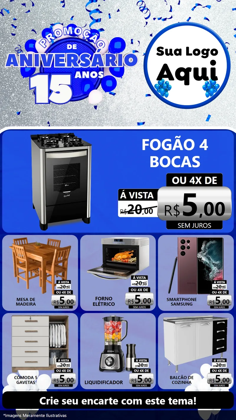 Modelo de Rede Social para Stories com o tema Promoção de Aniversário - 15 Anos para Móveis e Eletro