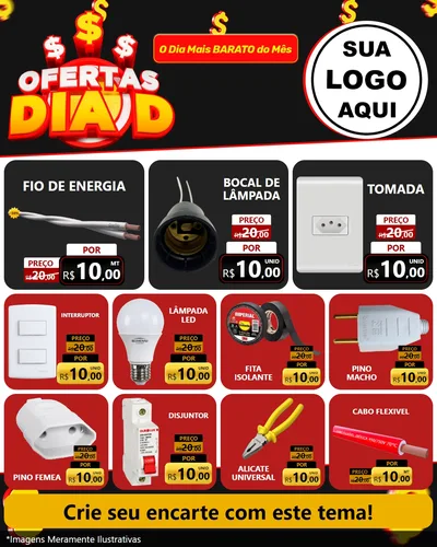 Modelo de Rede Social para Feed Instagram com o tema Ofertas Dia D para Materiais Elétricos