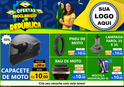 Modelo de Encarte para Encarte A4 Horizontal com o tema Ofertas Proclamação da República para Moto peças