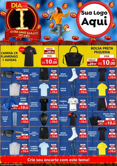 Modelo de Encarte para Encarte A4 Vertical com o tema Dia I - O Dia Mais Barato Do Mês para Roupas e acessórios