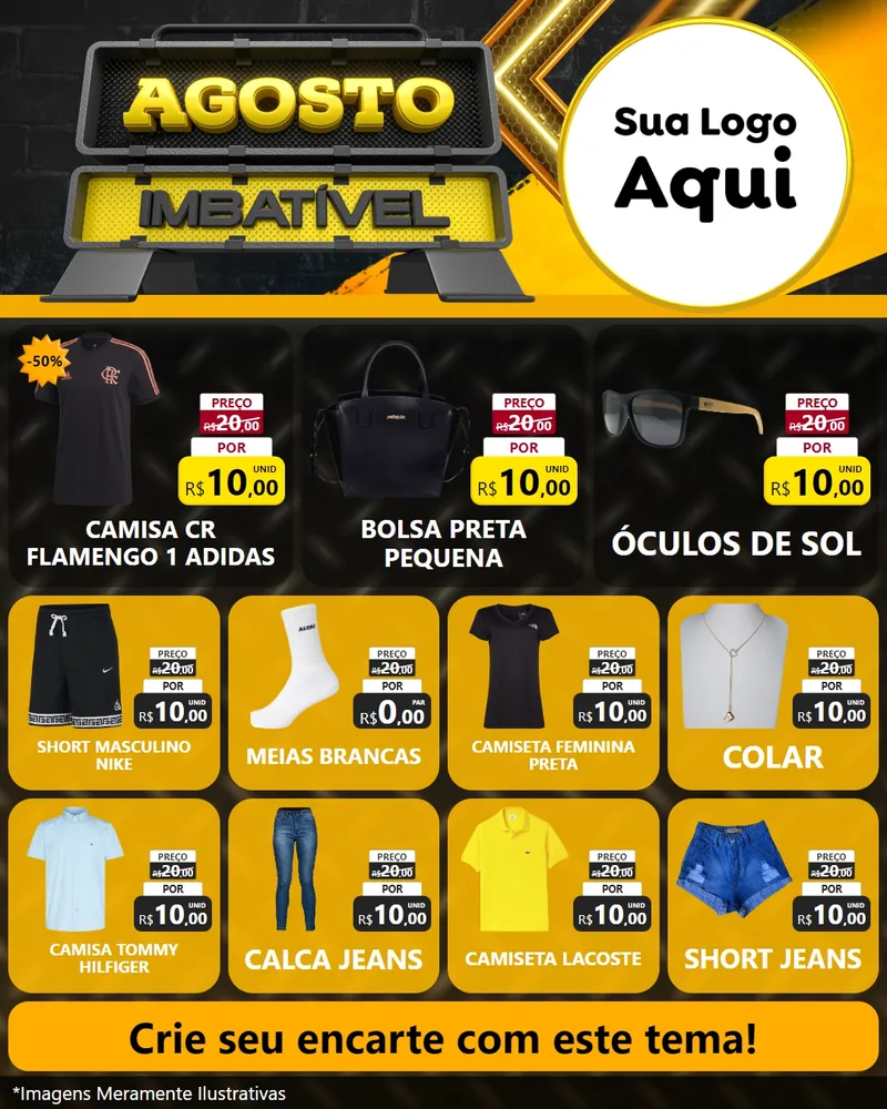 Modelo de Rede Social para Feed Instagram com o tema Agosto Imbatível para Roupas e acessórios