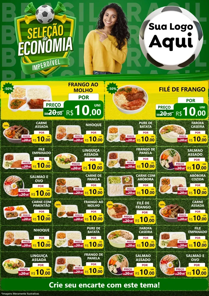 Modelo de Encarte para Encarte A4 Vertical com o tema Seleção de Economia - Copa para Restaurante