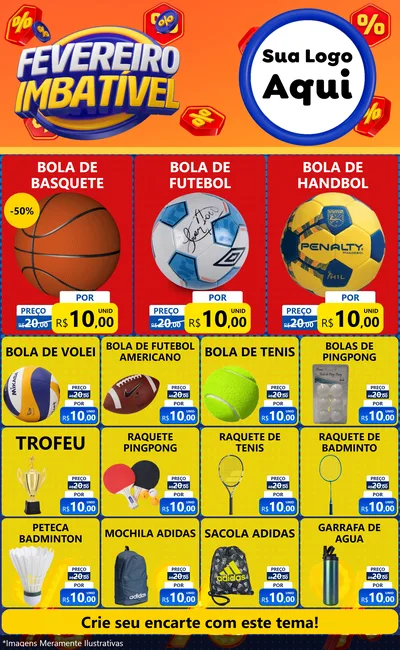 Modelo de Encarte para Encarte Grande com o tema Fevereiro Imbatível para Artigos Esportivos