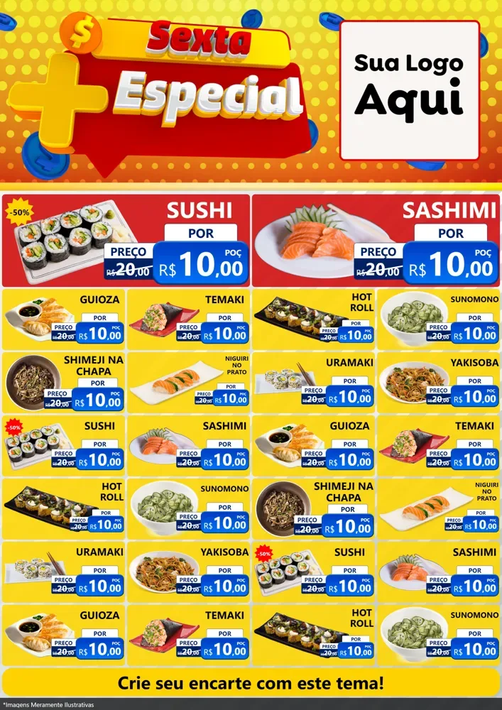 Modelo de Encarte para Encarte A4 Vertical com o tema Sexta Mais Especial para Comida japonesa
