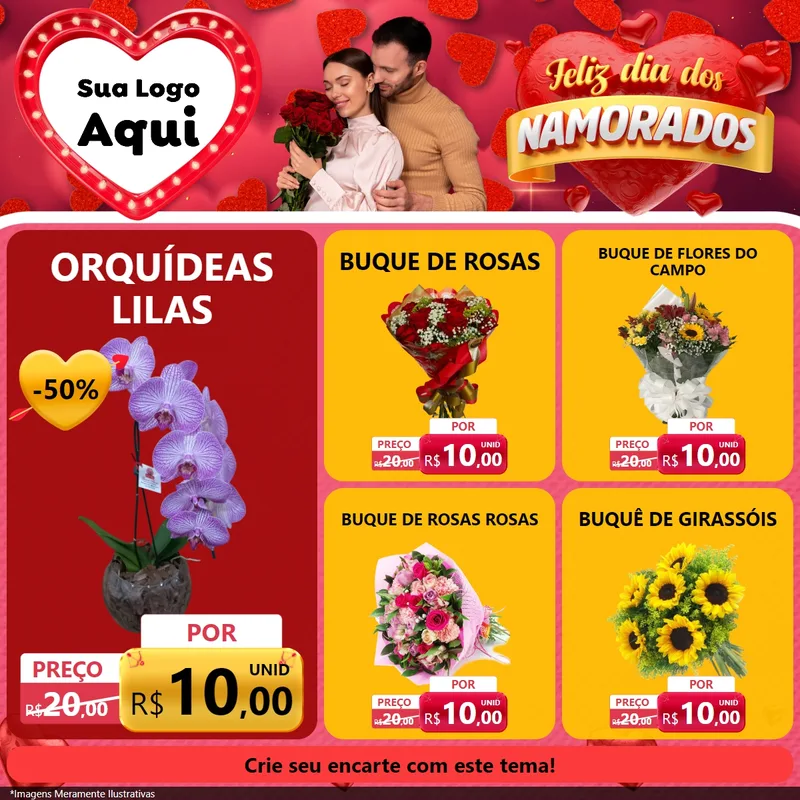Modelo de Rede Social para Feed Facebook com o tema Feliz Dia Dos Namorados para Floricultura e jardim