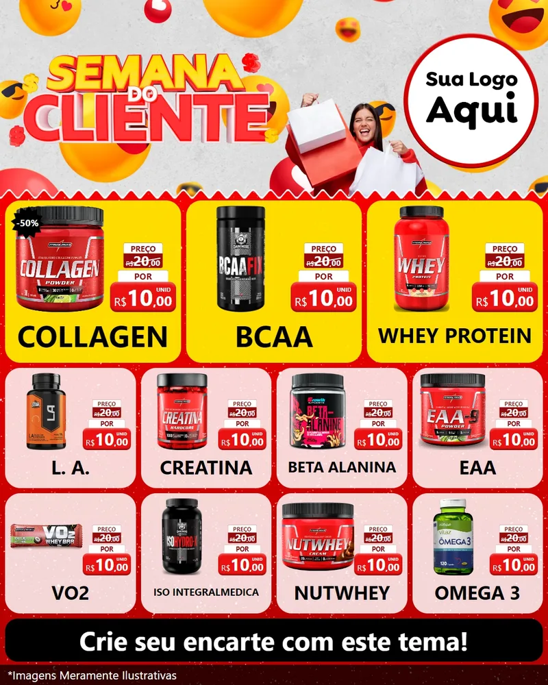 Modelo de Rede Social para Feed Instagram com o tema Semana do Cliente para Suplementos alimentares