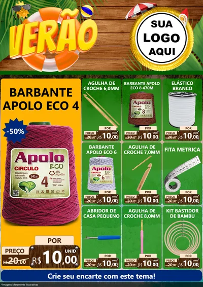 Modelo de Encarte para Encarte A4 Vertical com o tema Verão para Armarinho e Aviamentos