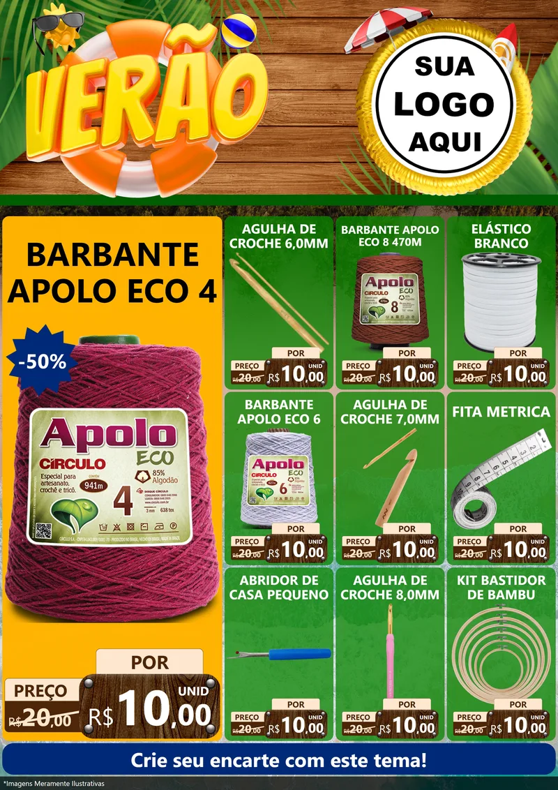 Modelo de Encarte para Encarte A4 Vertical com o tema Verão para Armarinho e Aviamentos