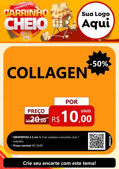 Modelo de Cartaz para Cartaz A4 Vertical com o tema Promoção carrinho cheio para Suplementos alimentares