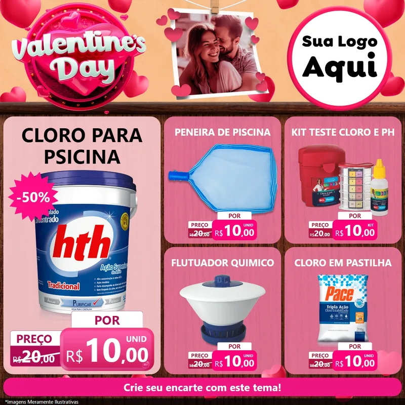 Modelo de Rede Social para Feed Facebook com o tema Valentine's Day para Produtos para Piscina