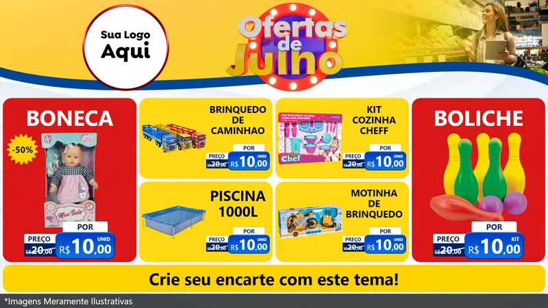 Modelo de TV para TV Horizontal com o tema Ofertas de Julho para Brinquedos