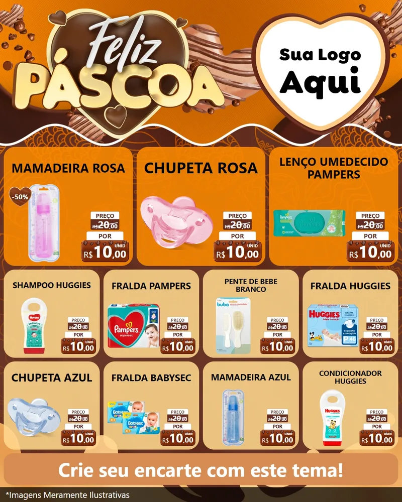 Modelo de Rede Social para Feed Instagram com o tema Feliz Páscoa para Bebês