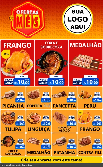 Modelo de Encarte para Encarte Grande com o tema Ofertas do Mês para Assados