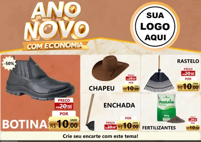 Modelo de Encarte para Encarte A4 Horizontal com o tema Ano Novo Com Economia para Agropecuária